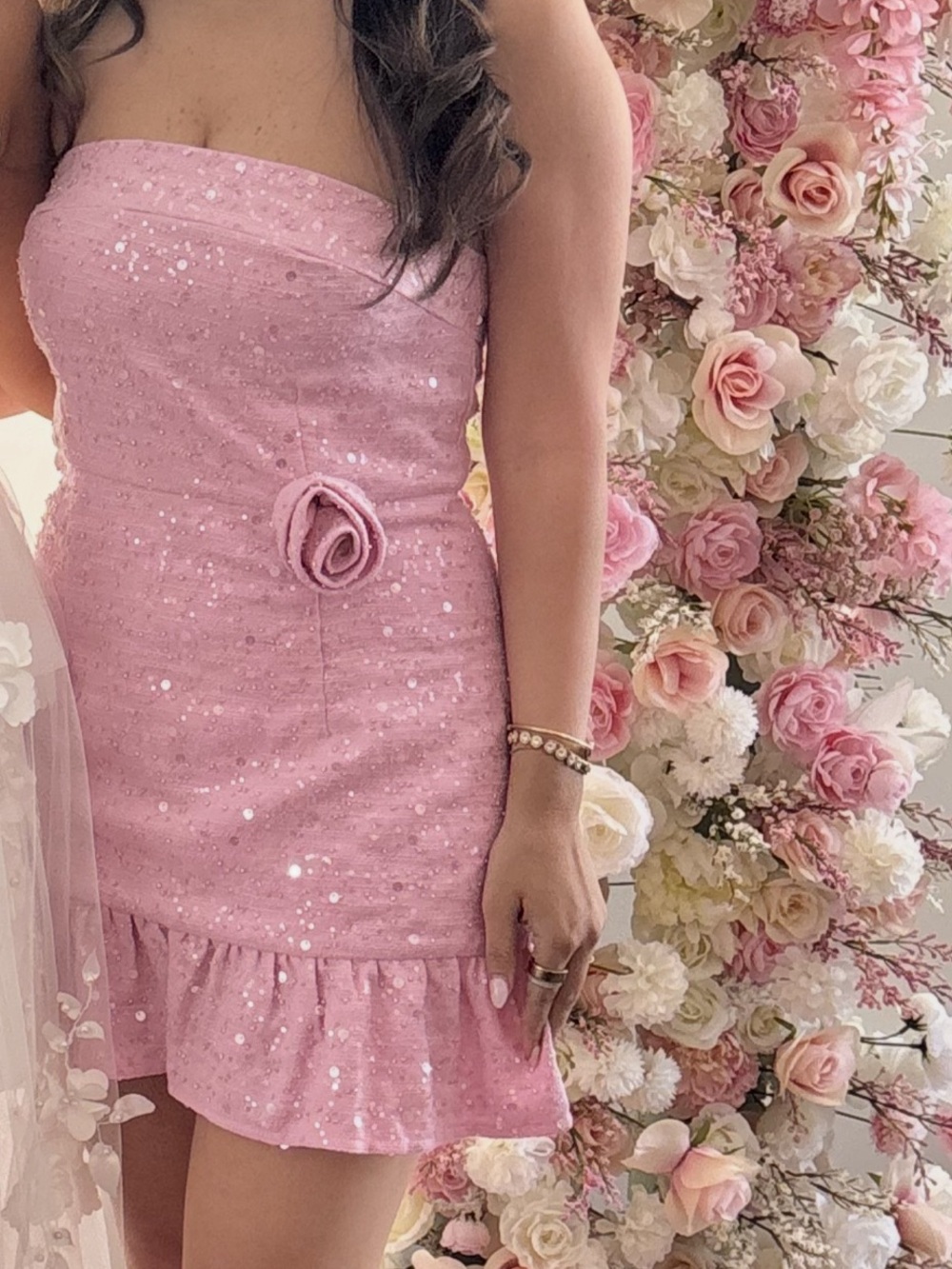 Hello Molly Exquisite Charm Tweed Sequin Strapless Mini Dress